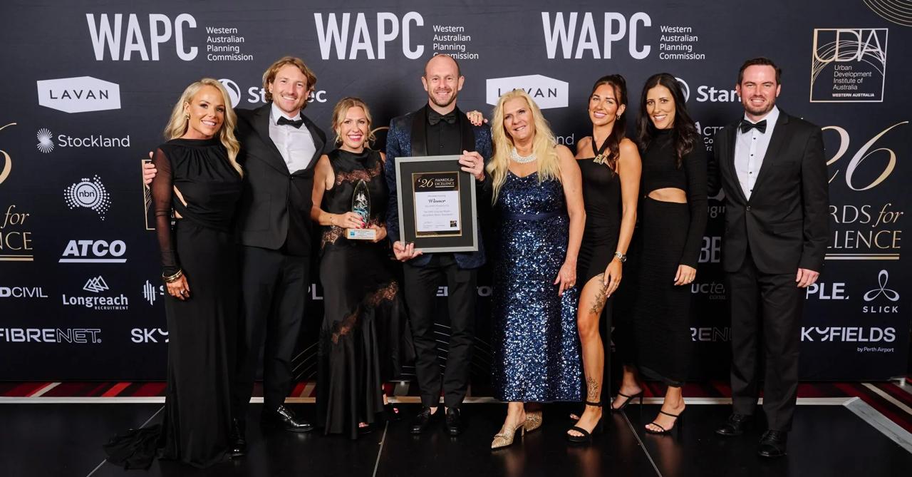 The HMO Property Co team accepting the Affordable Housing award at the 2026 UDIA WA Awards for Excellence